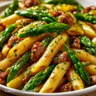 Penne Asparagi e Salsiccia Cremose