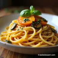 Spaghetti in Crema di Melanzane Affumicate Aglione e Basilico