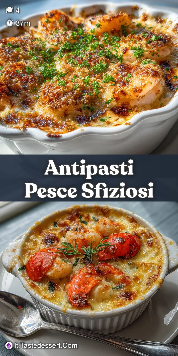 Close-up of the bubbly, crisp top of baked seafood, showcasing the creamy sauce and delicate seafood beneath the browned c...