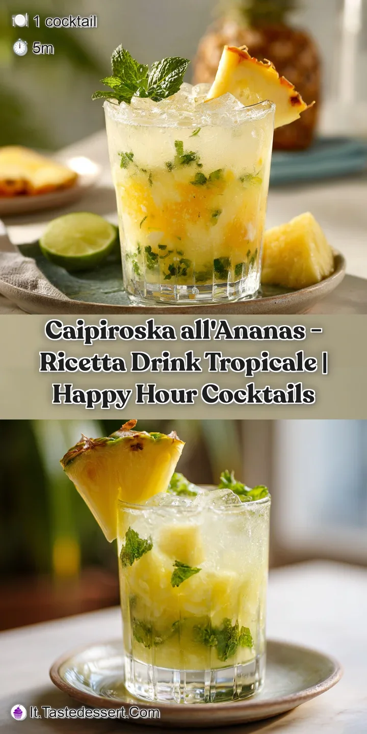 Close-up of icy cocktail with condensation, vibrant yellow pineapple pieces, and fresh green mint leaves.