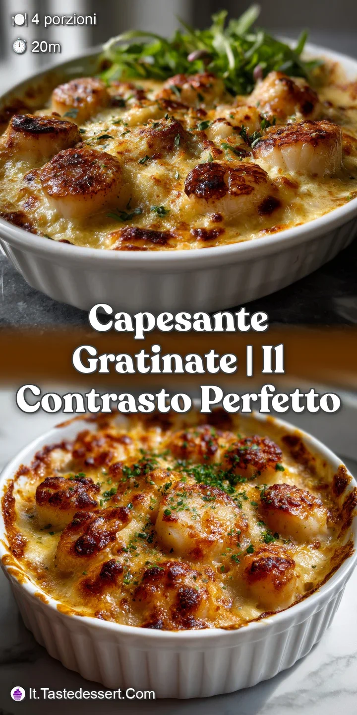 Close-up of crispy, golden breadcrumb crust over succulent scallops. Steam rising, inviting textures with a hint of lemon ...