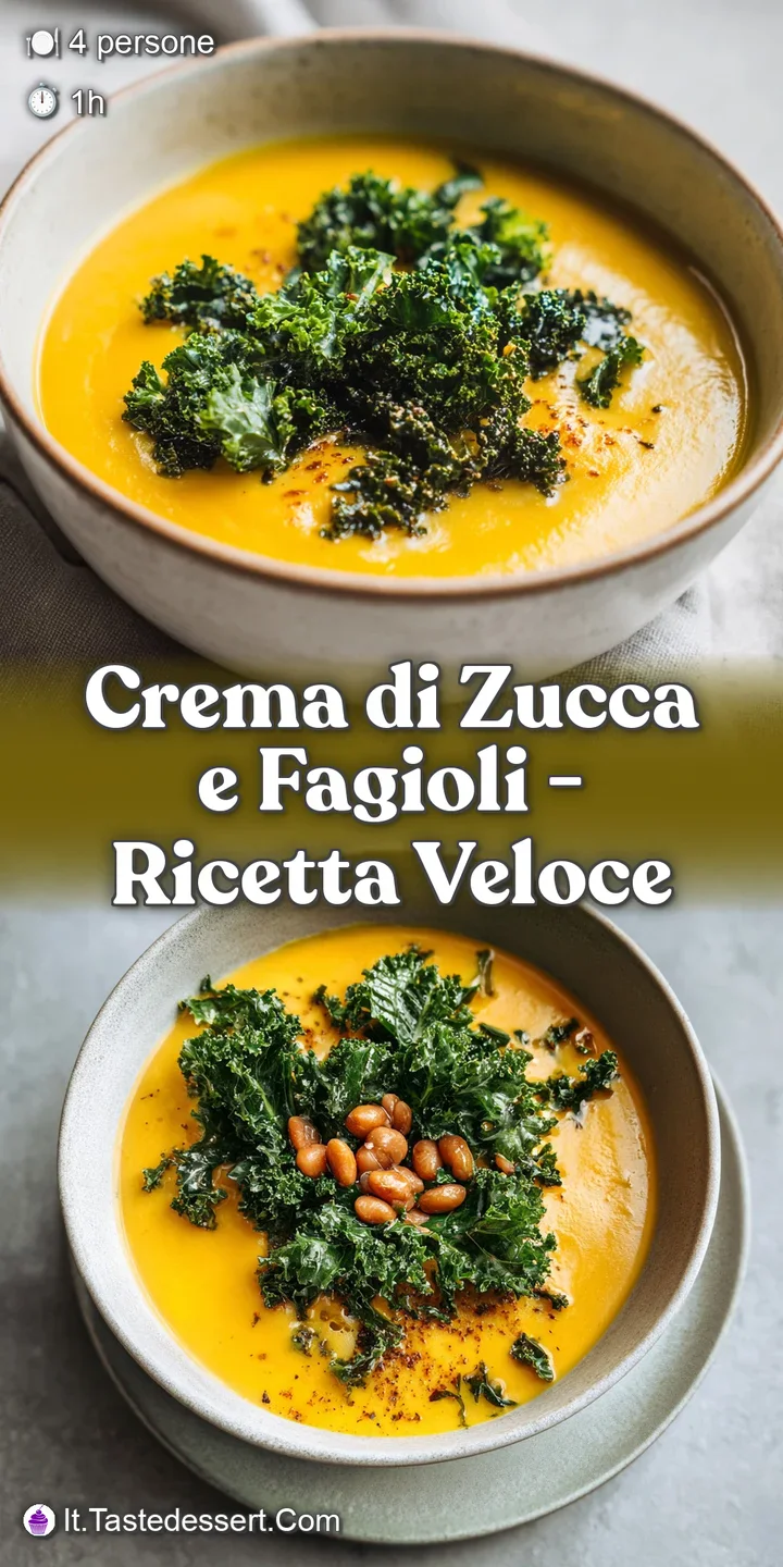 Close-up of velvety pumpkin and bean soup, highlighting its rich, smooth texture and vibrant color, topped with fresh herbs.