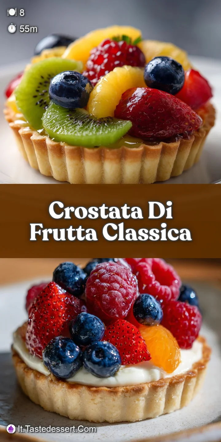 Close-up of a fruit tart. Juicy red strawberries & blueberries shine against a backdrop of sweet, crumbly pastry. A delici...