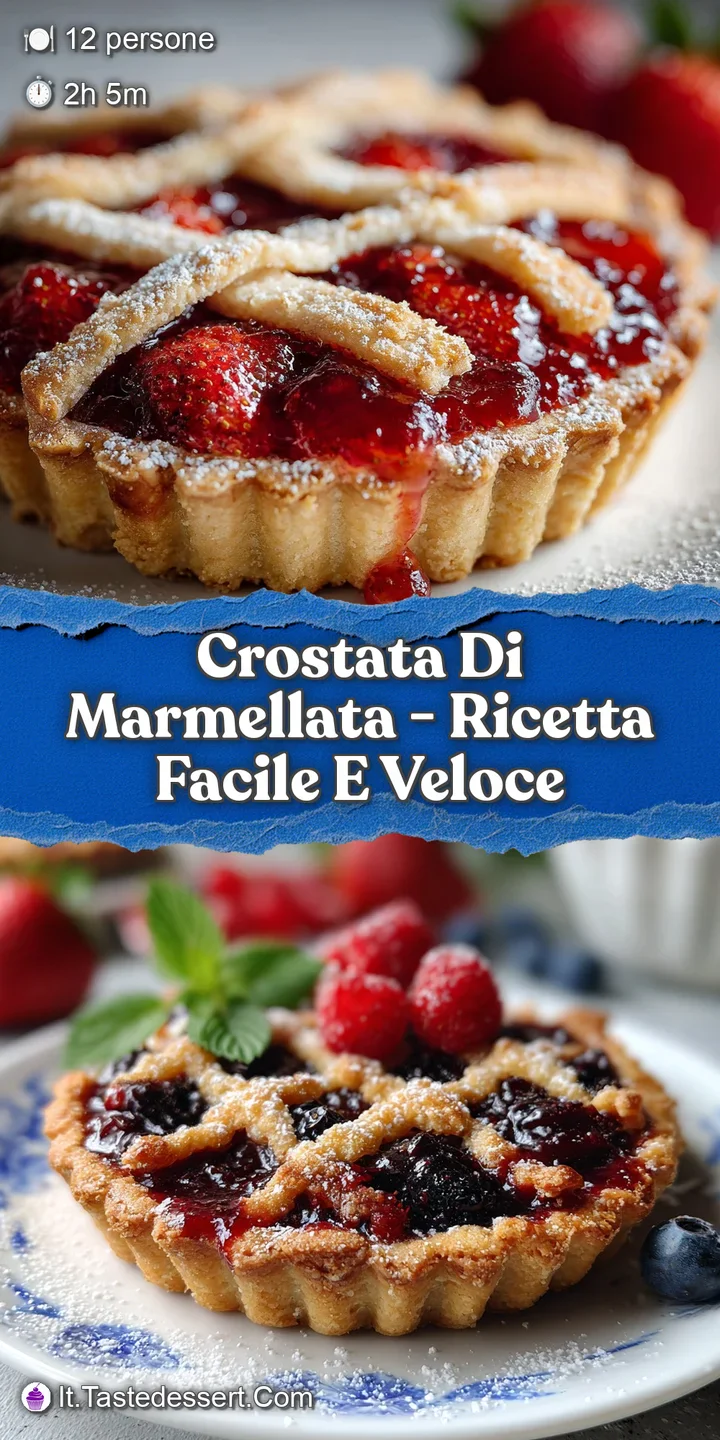 Close-up of the crostata&rsquo;s surface, showcasing the glossy marmalade and perfectly baked crust. Texture is emphasized.