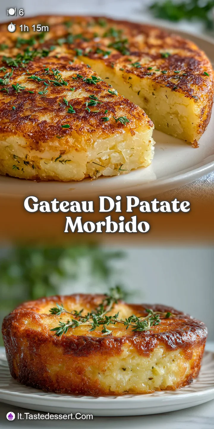 Close-up of the potato cake, showcasing its soft interior and slightly browned, crispy top. A tempting glimpse of a comfor...