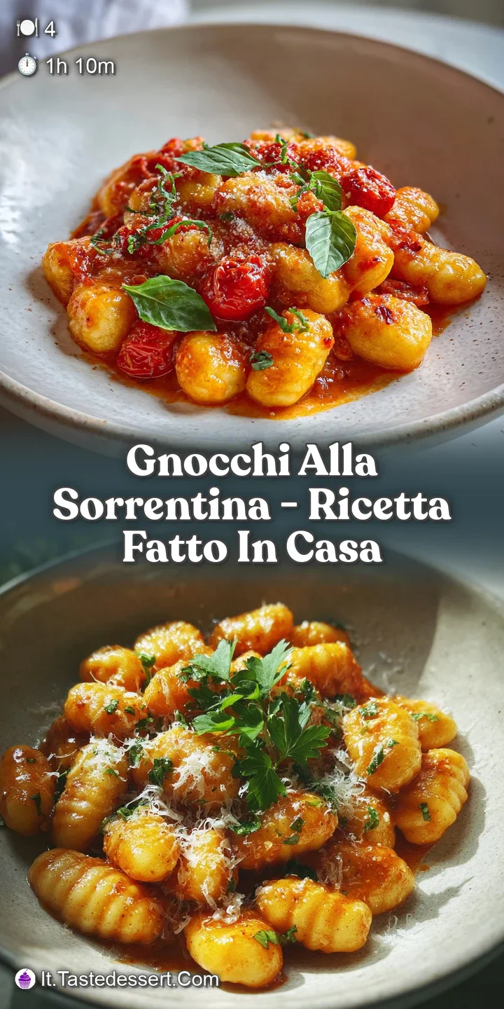 Close-up of pillowy gnocchi smothered in rich tomato sauce, dotted with creamy, melted mozzarella, and fragrant basil.