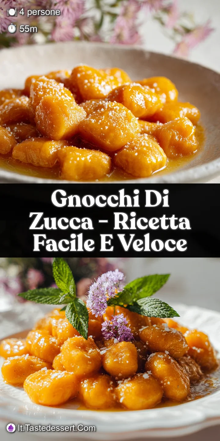 Close-up of soft, orange-hued gnocchi, lightly browned, glistening with butter and flecked with fresh, aromatic sage.