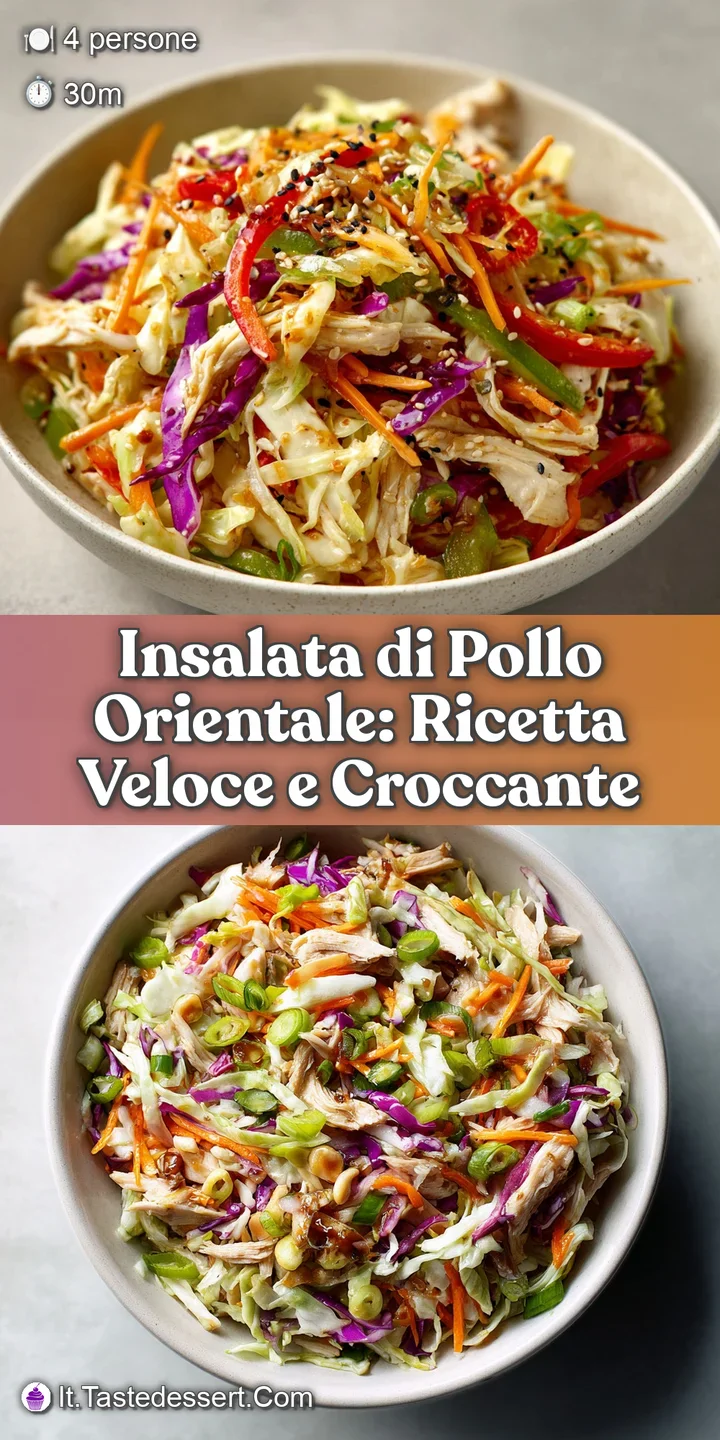 Close-up of glistening chicken salad. See the juicy chicken, crisp noodles, and fresh herbs coated in a flavorful Asian dr...