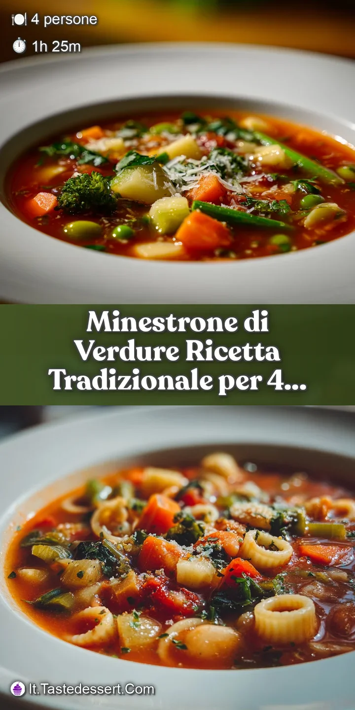 Close-up of minestrone: glistening vegetables, al dente pasta, and rich broth creating a visually appealing, comforting meal.