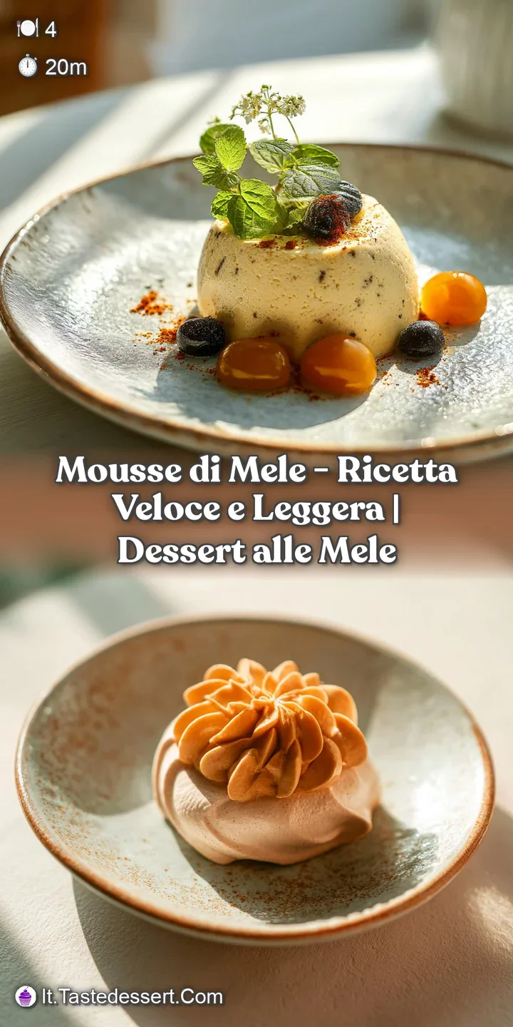 Close-up of airy apple mousse with a light, creamy texture, glistening in the soft light.