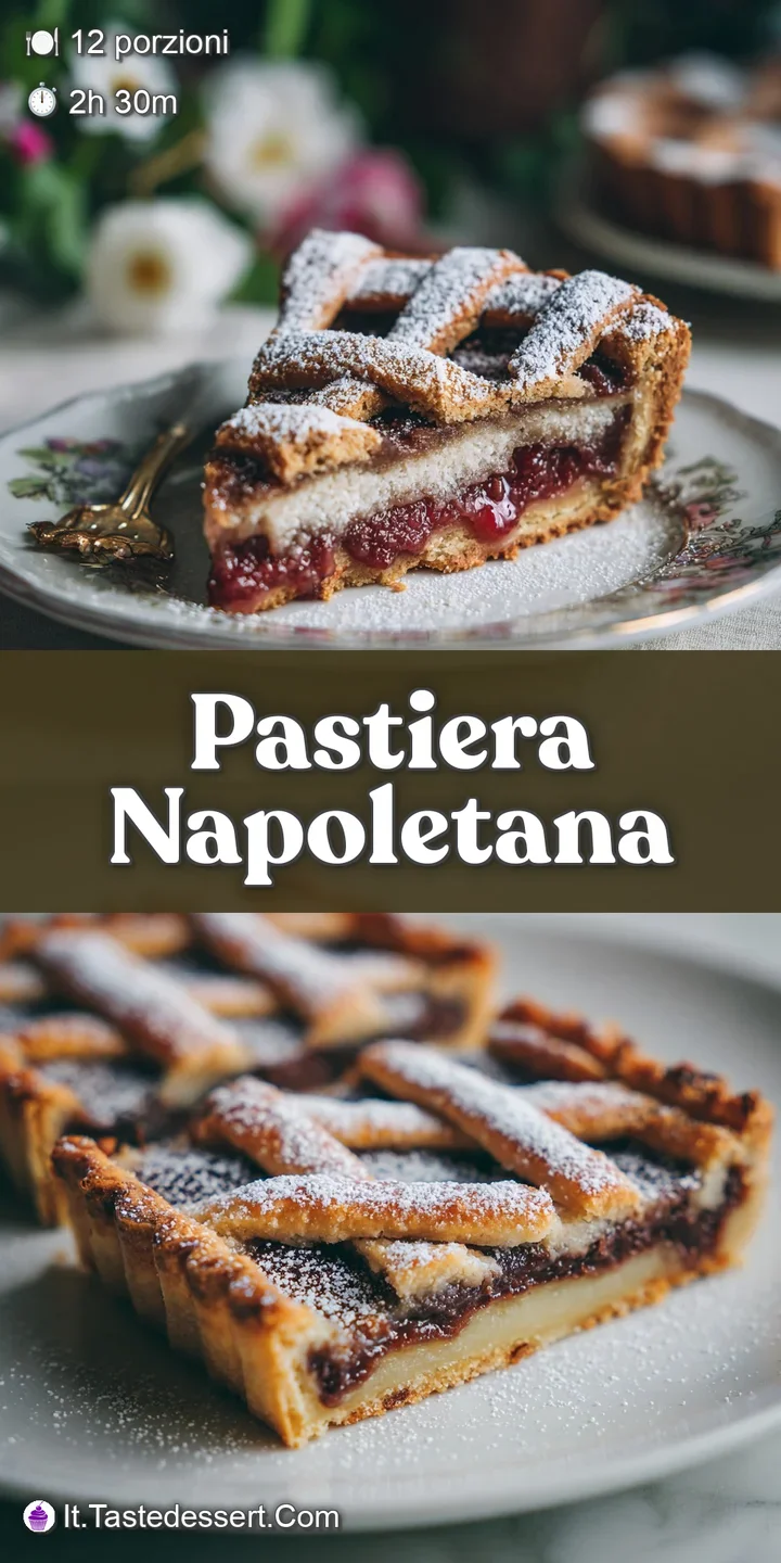 Close-up of pastiera: glistening candied orange peel and delicate wheat berries nestle within a buttery, golden crust.