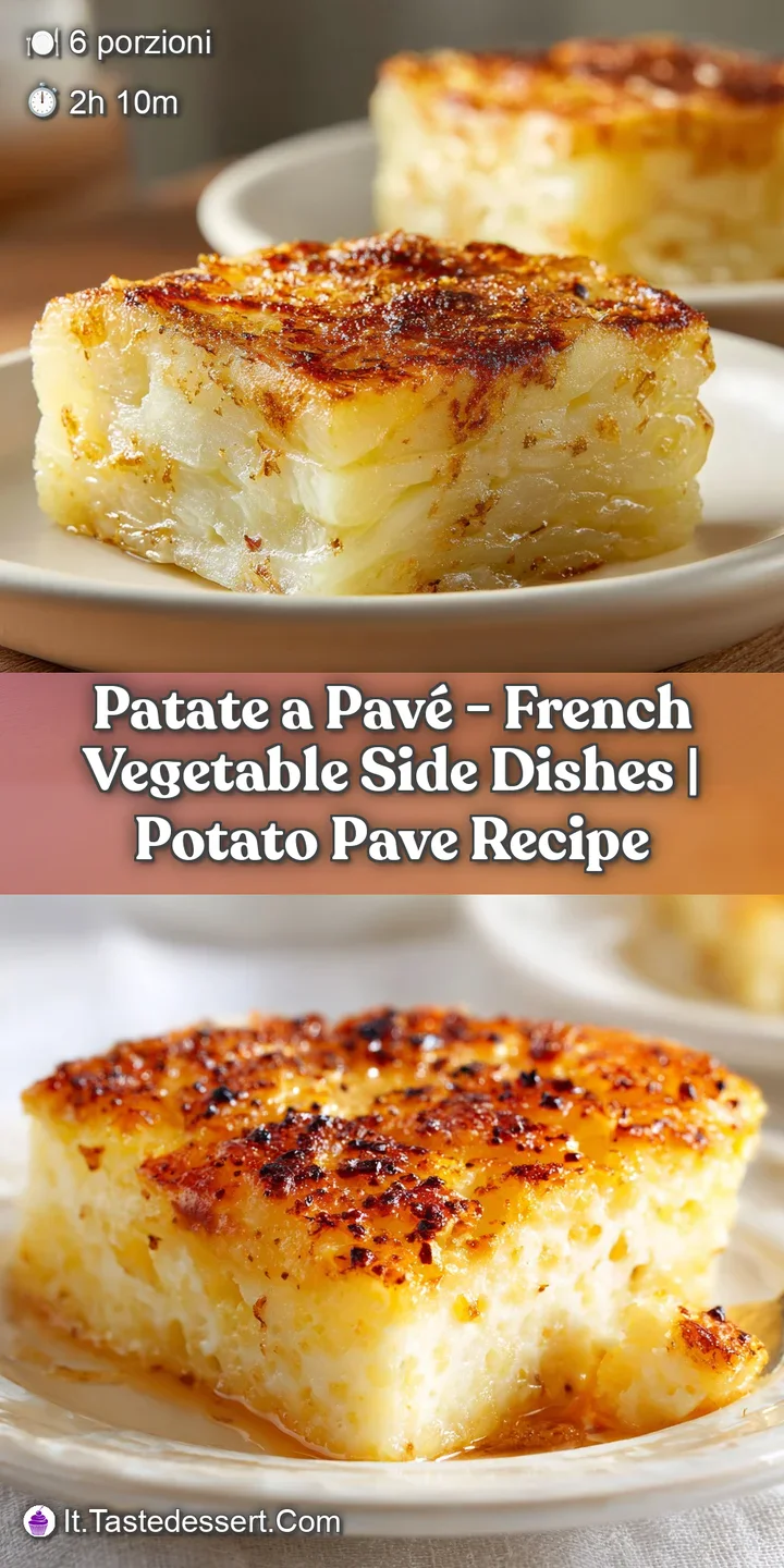 Close-up of buttery, layered potato pav&eacute; showcasing a deep golden crust and soft, tender interior.