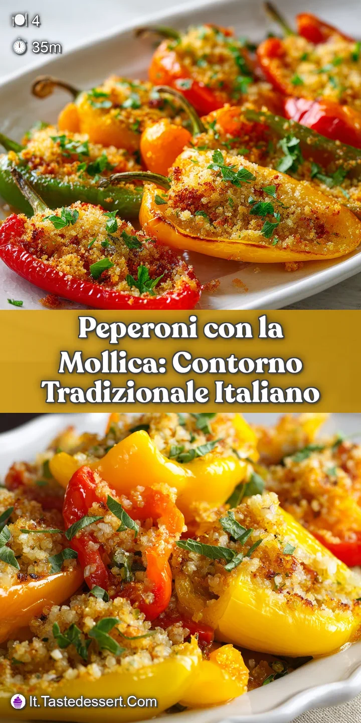 Close-up on glistening, softened peppers topped with golden-brown breadcrumbs. Baked perfection, ready to savor the flavors.