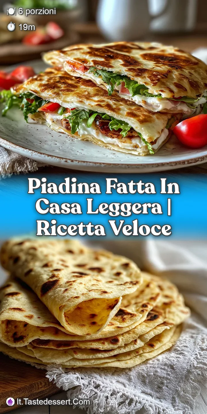 Close-up of a piadina, blistered and browned in spots, revealing a soft, chewy interior. Inviting and ready to be devoured.