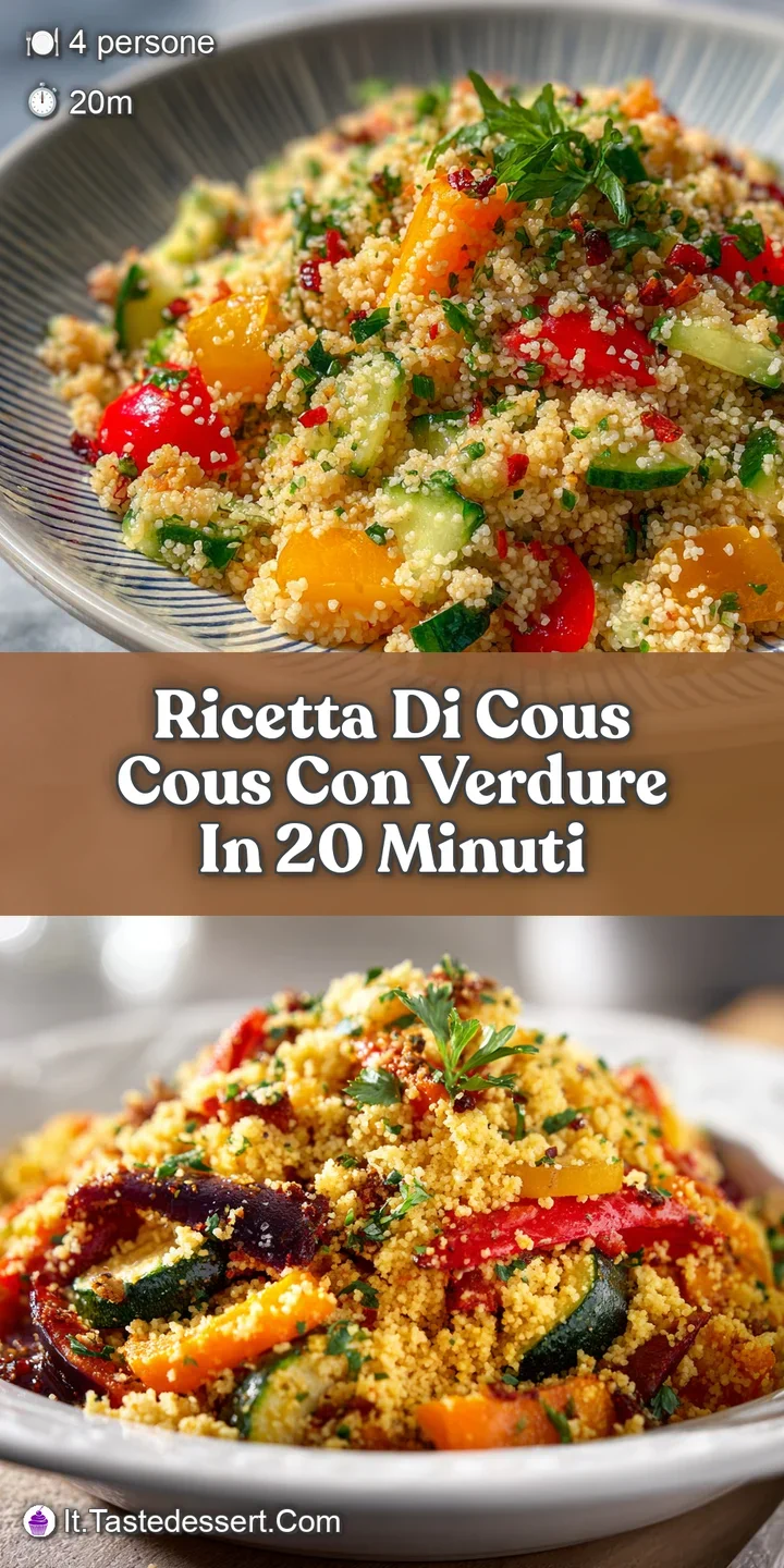 Close-up reveals a moist, fluffy couscous salad bursting with the colors of fresh diced vegetables and herbs. Aromatic & l...