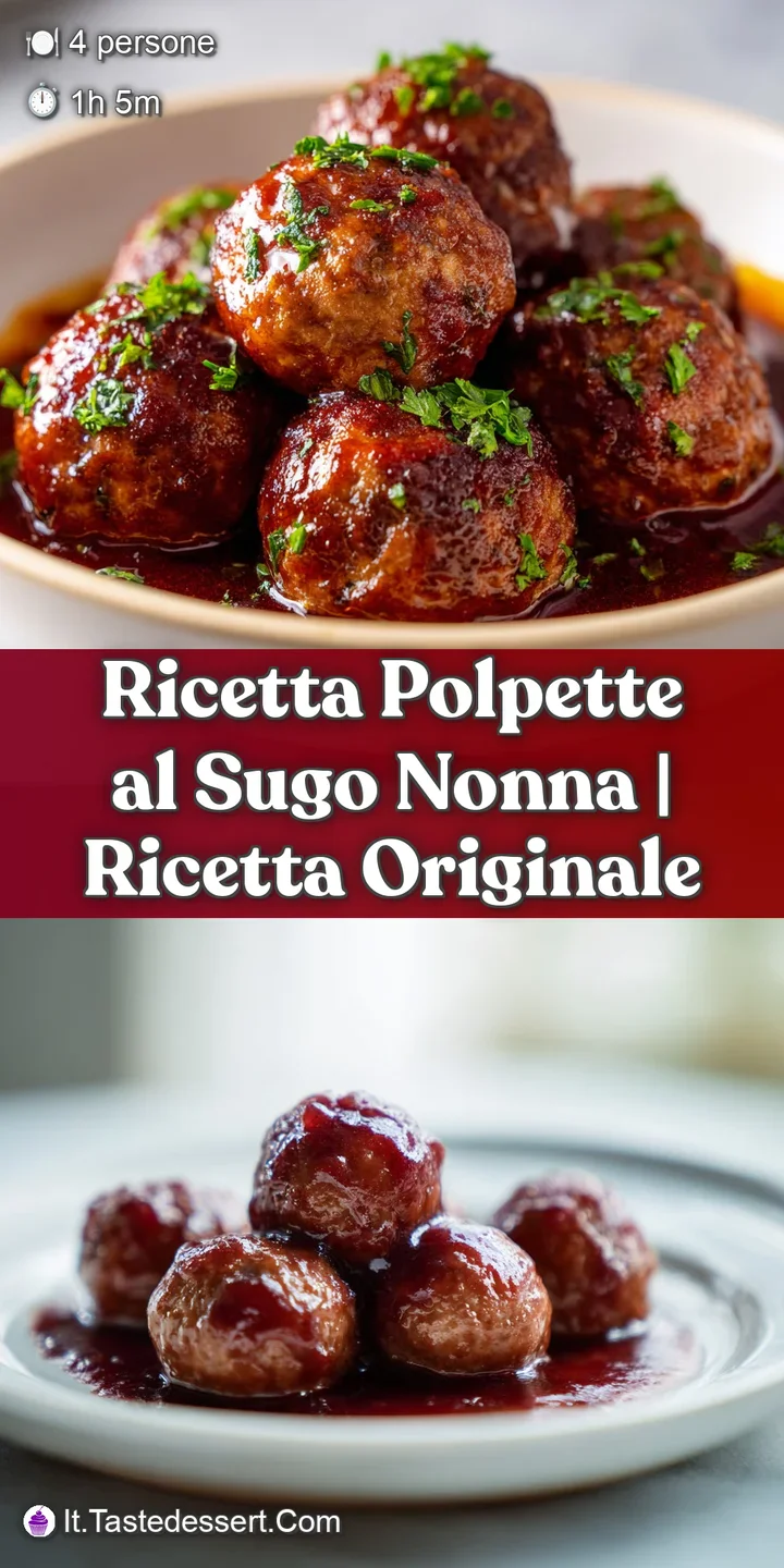 Close-up captures a juicy meatball simmering in thick, red sauce with flecks of herbs. A truly comforting Italian dish.