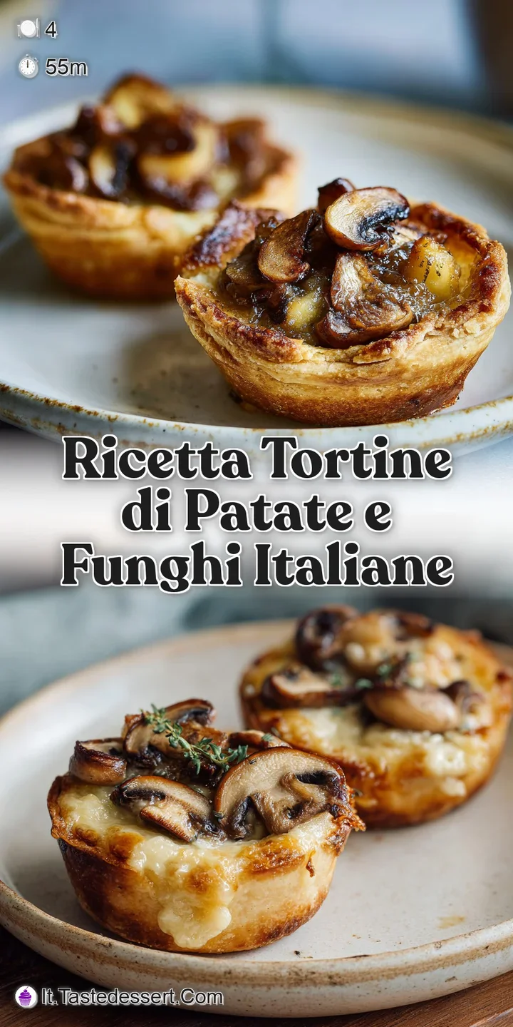 Close-up of a potato and mushroom tart. You can see the crisp, browned edges and a rich, savory filling brimming with steam.