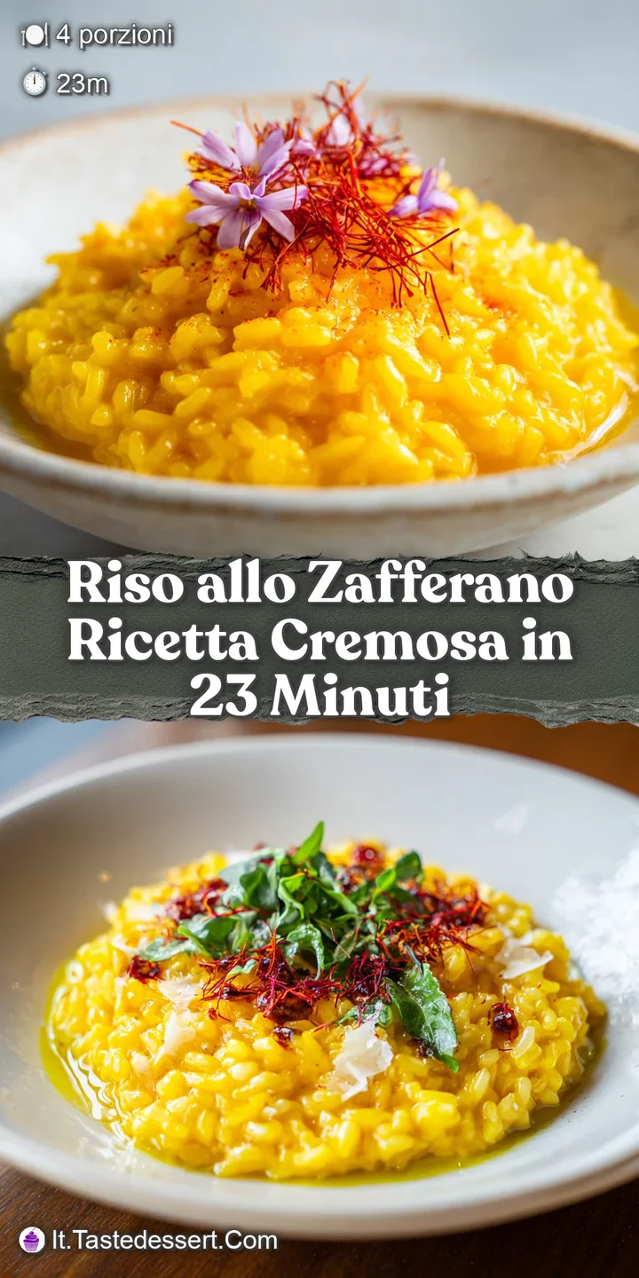 Close-up of creamy saffron risotto, the golden hue rich and inviting. Glistening grains of rice suggest a perfectly cooked...