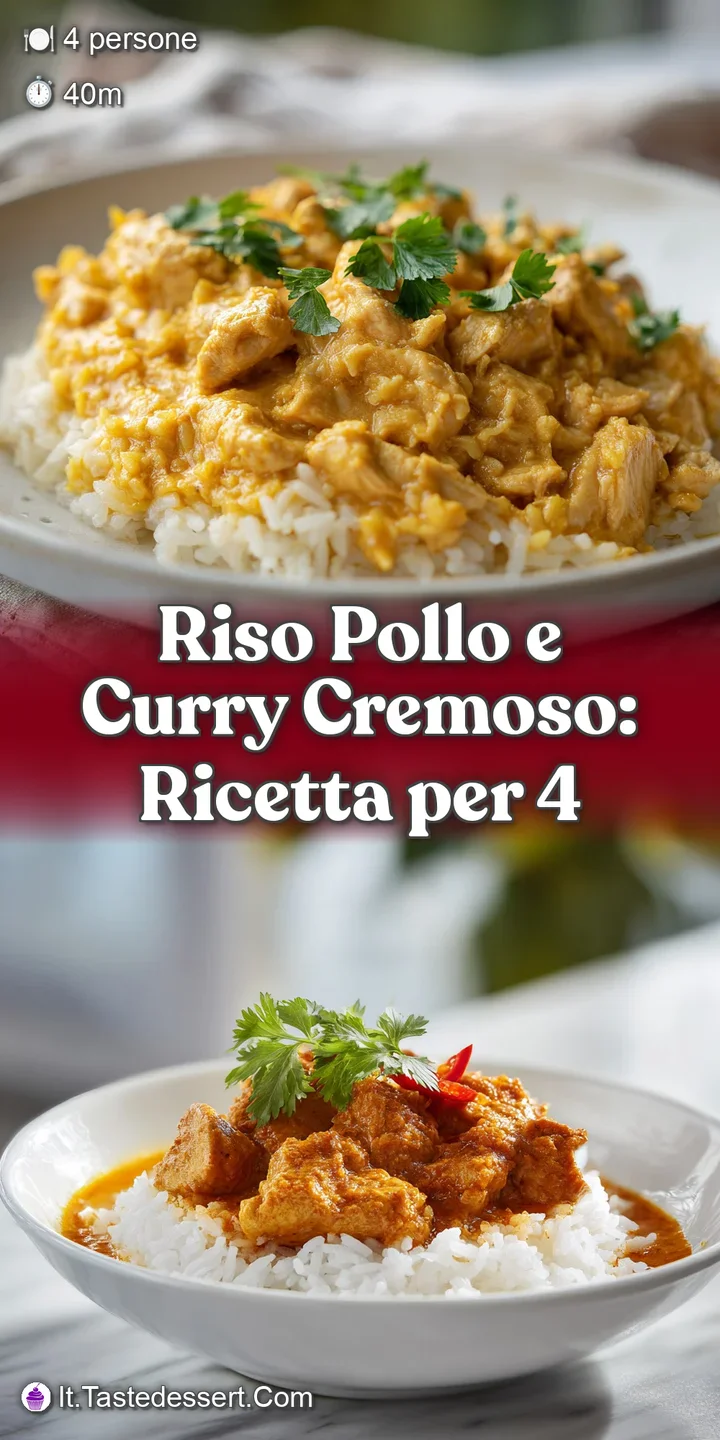 Close-up of glistening curry risotto, showcasing tender chicken, plump rice grains, and flecks of green herbs. An appetizi...