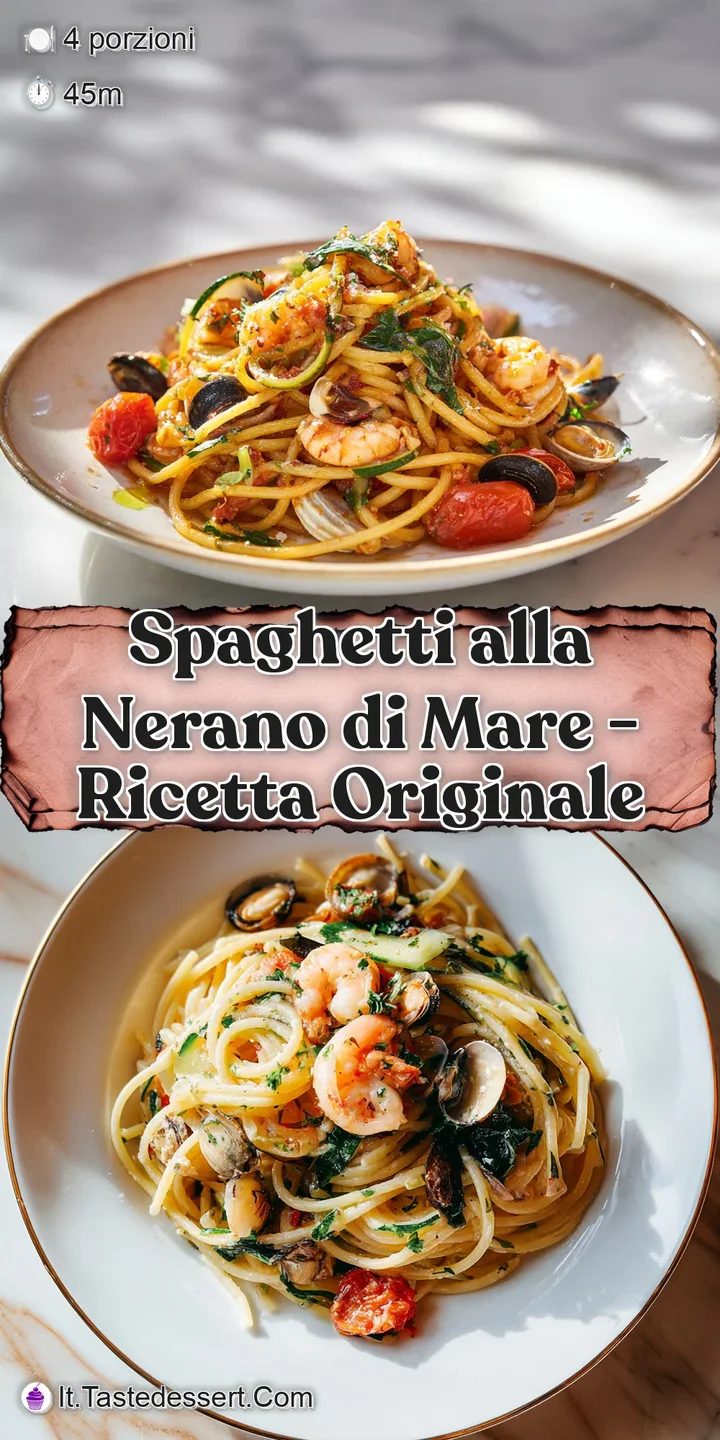 Close-up of creamy spaghetti coated in zucchini, with succulent mussels and a hint of lemon zest.