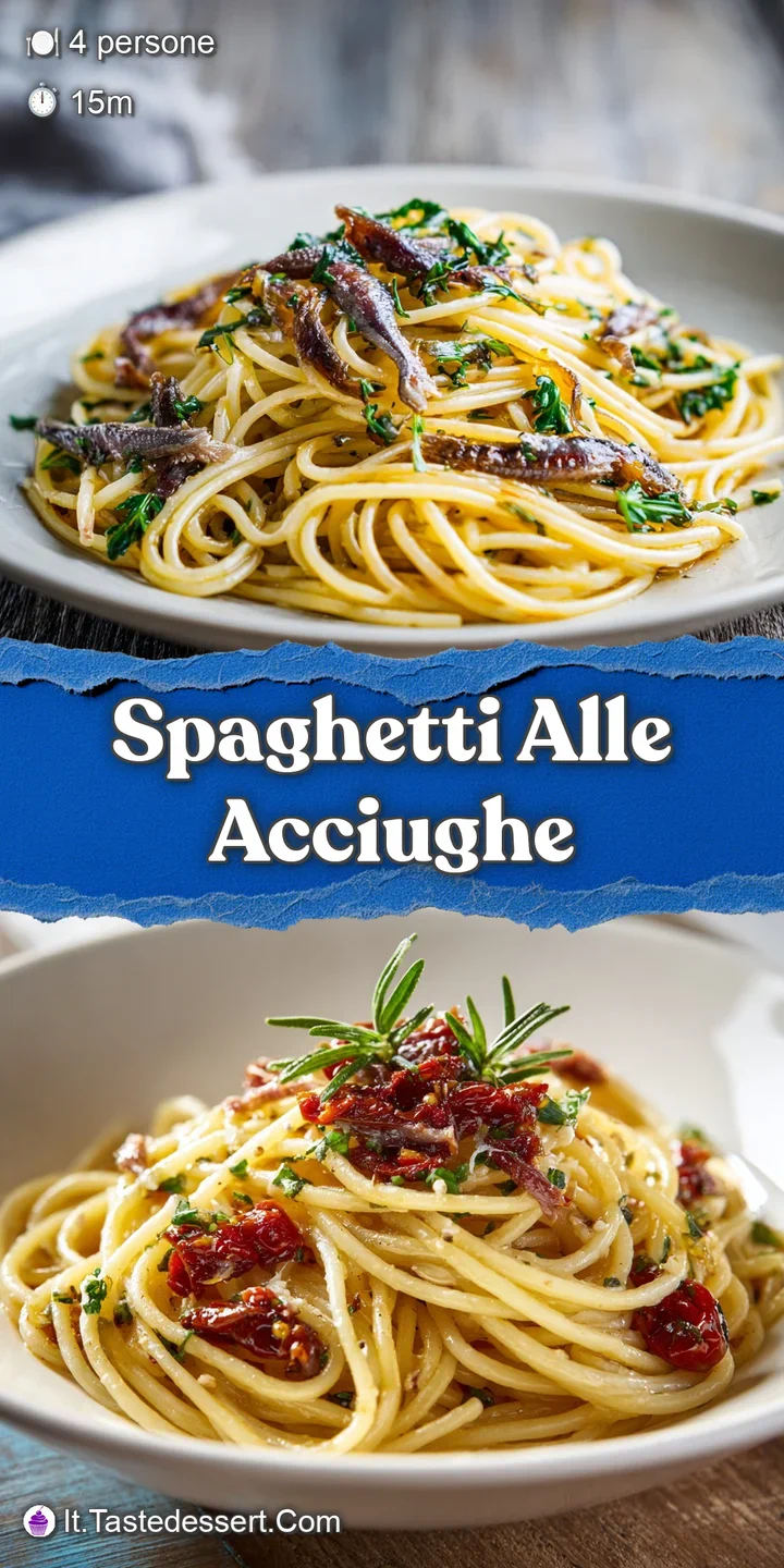 Close-up of glistening spaghetti with visible anchovy pieces, crispy golden breadcrumbs, and bright green parsley creating...