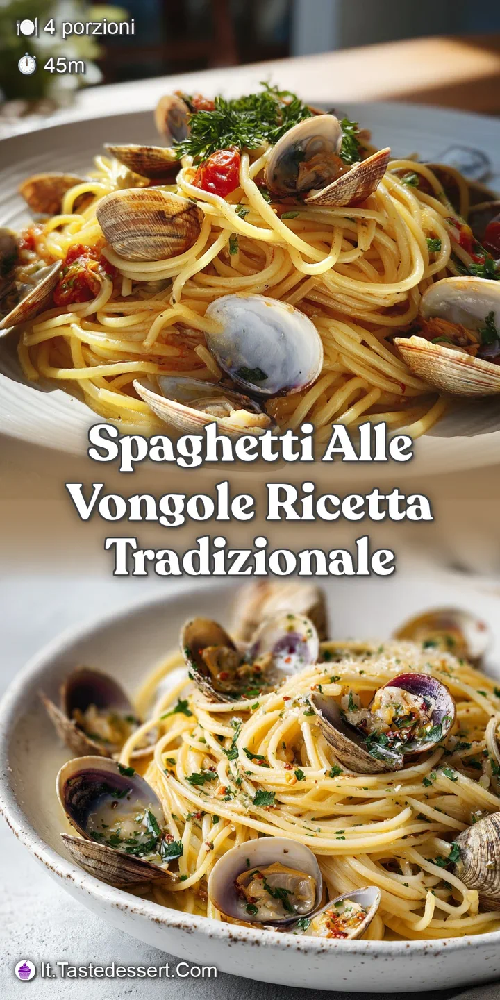 Close-up of spaghetti alle vongole: al dente pasta coated in a light sauce, plump clams, and fresh parsley create a tempti...