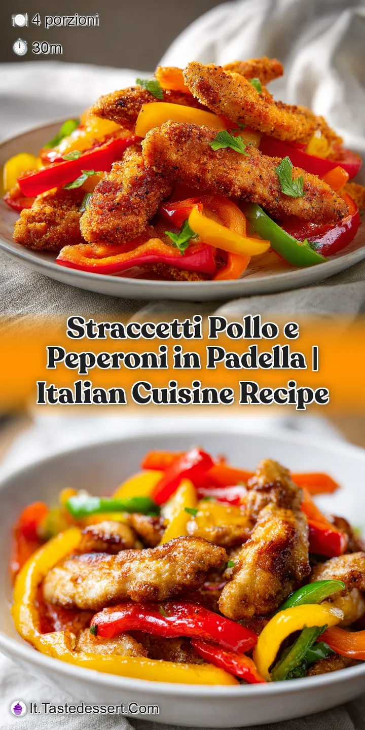 Close-up shows juicy chicken strips and tender bell peppers in rich sauce, glistening with flavorful oils.