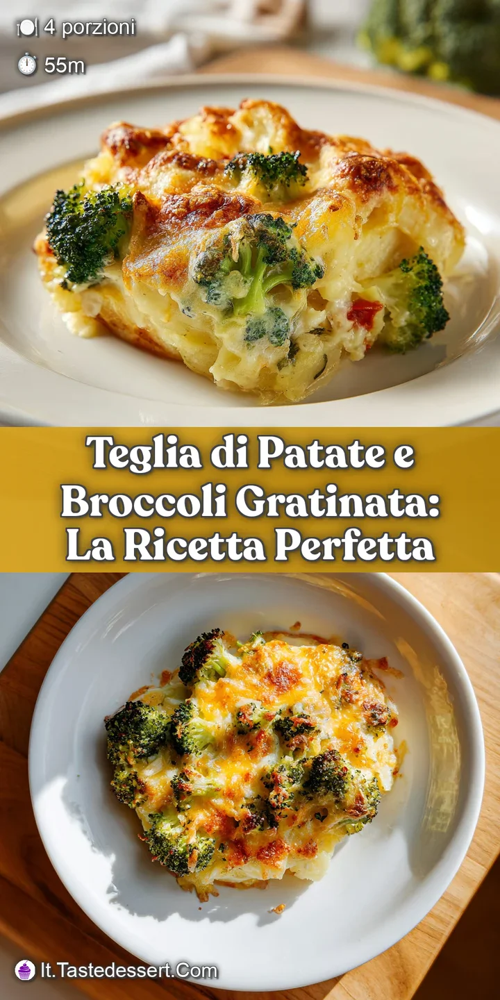 Close-up shows the melted, golden-brown cheese crust atop the soft potatoes and broccoli in this comforting Italian-style ...
