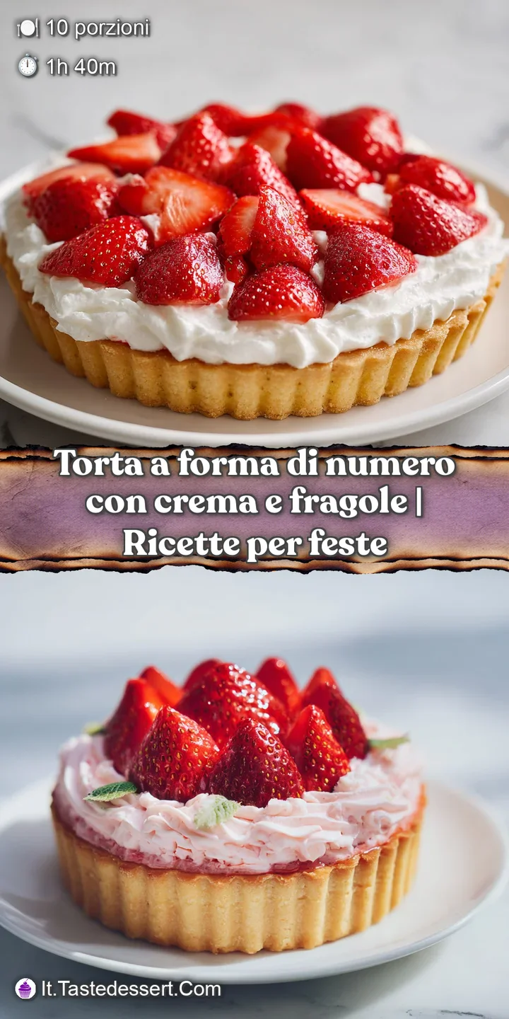 Close-up of a golden cake number filled with luscious cream and adorned with plump, juicy strawberries.