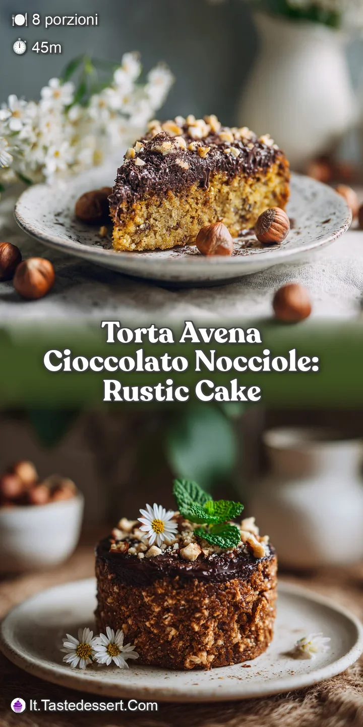 Close-up reveals the rich texture of an oat cake: dark chocolate chunks and toasted hazelnuts embedded in a golden brown, ...