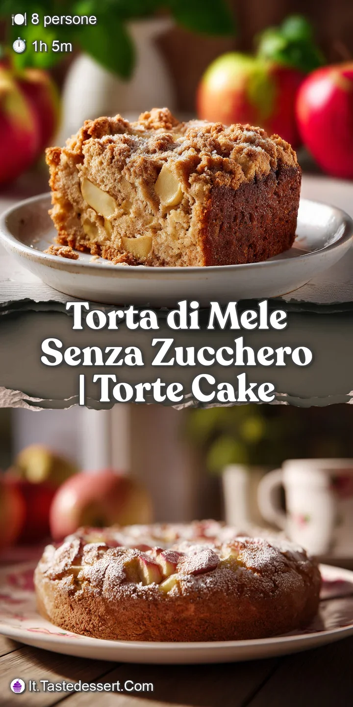 Close-up of a sugar-free apple cake slice, showing the juicy apple pieces and slightly caramelized crust, creating an invi...