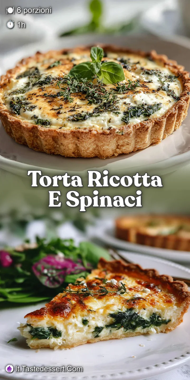 Close-up of the torta's creamy ricotta and spinach filling. The flaky crust is golden and dotted with toasted sesame seeds.