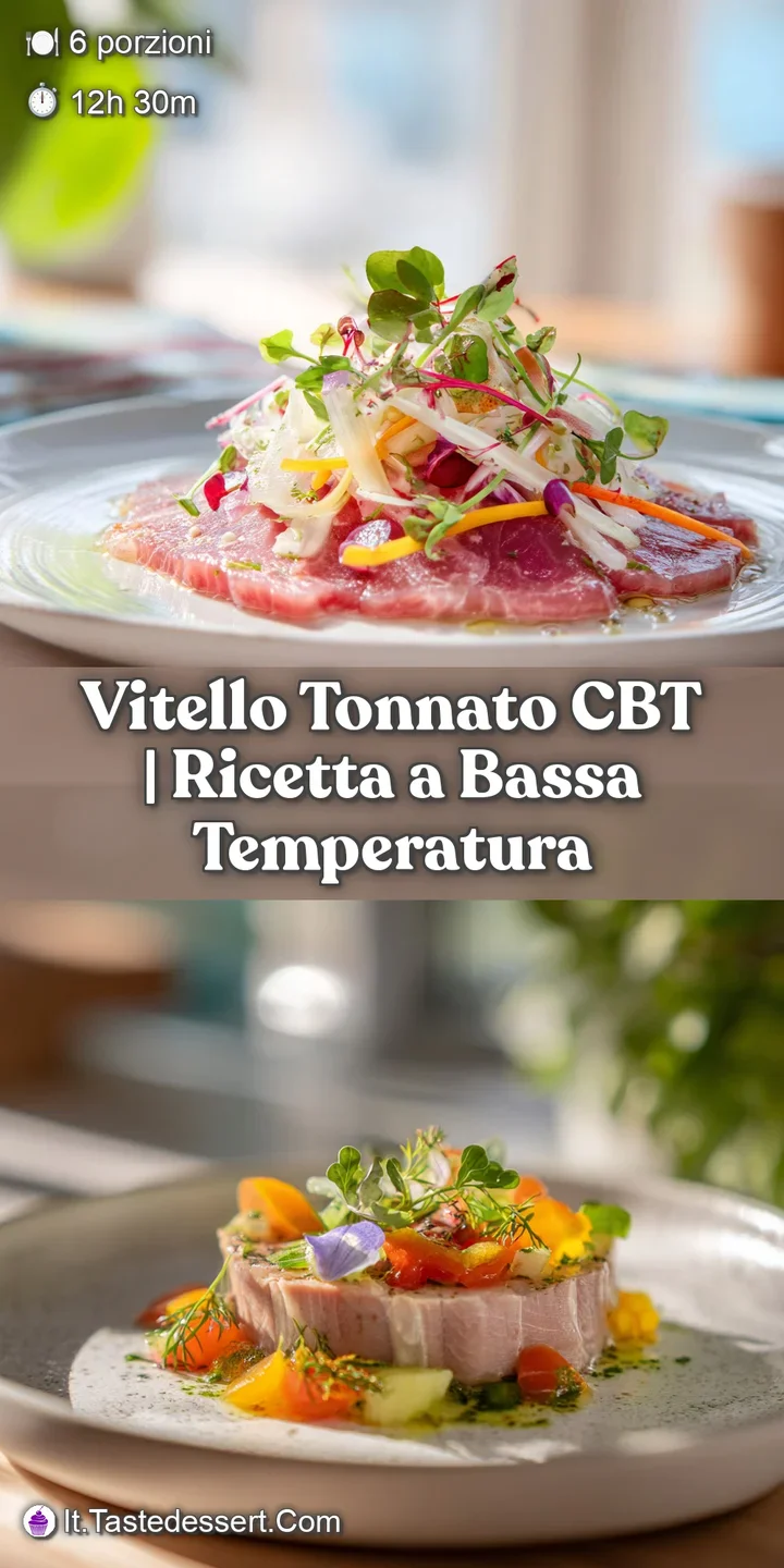 Close-up of delicate veal slices coated in a rich, creamy tuna sauce with vibrant green capers.