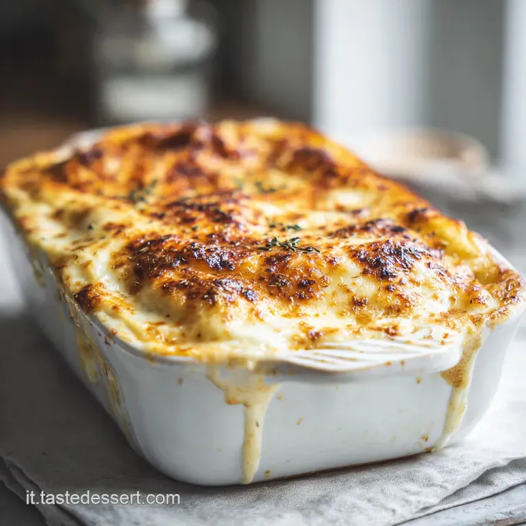 Elegant swirl of rich, ivory-colored b&eacute;chamel cascading across lasagna sheets. Steam rises gently, promising warmth and sa...