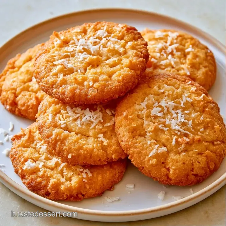 Tre biscotti croccanti disposti con cura su un piatto bianco, con texture granulosa e colori crema e oro caldo.