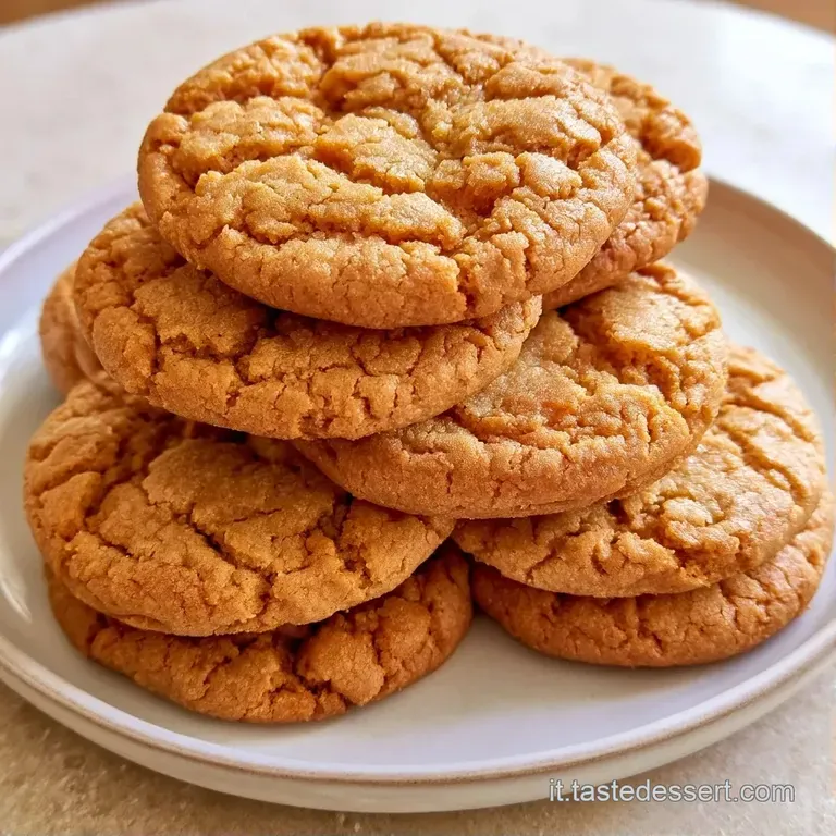 Pila di biscotti color oro miele su un piatto di porcellana bianca, con una texture granulosa e bordi ben cotti.