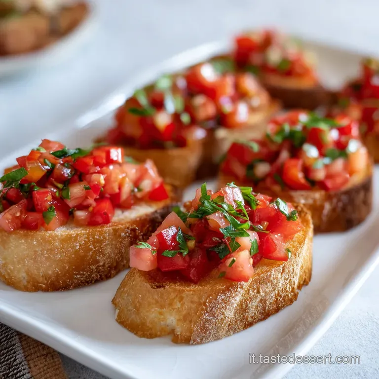 Elegant bruschetta platter: crusty toasts piled high with fresh toppings, artfully arranged, ready to enjoy at an aperitiv...