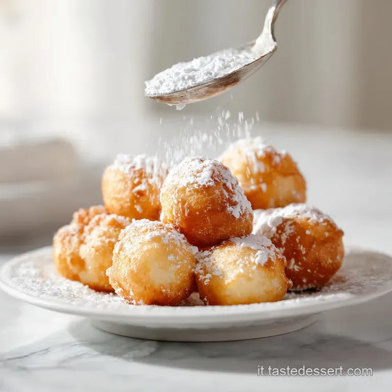Soft, delicate pastry bites artfully arranged on a white plate with a drizzle of golden caramel.