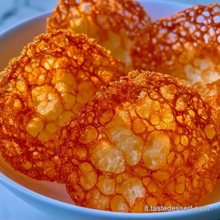 Eleganti gusci di formaggio dorato e croccante che racchiudono un ripieno colorato, presentati su un piatto moderno.