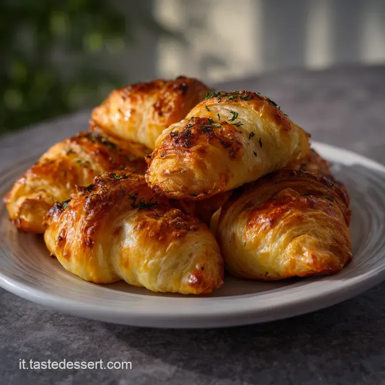 Crisp, savory cornetti elegantly arranged on a white plate, showcasing a delightful golden-brown exterior. A visually appe...