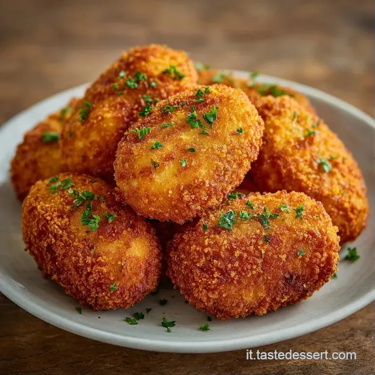 Tre cilindretti fritti color oro su una salsa cremosa bianca, decorati con erbe verdi su un piatto in ceramica scura.
