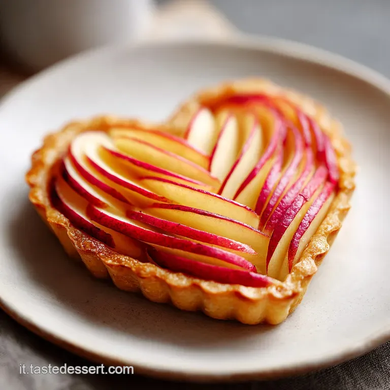 Warm apple crostata slice artfully arranged with a dollop of cream and a dusting of powdered sugar.
