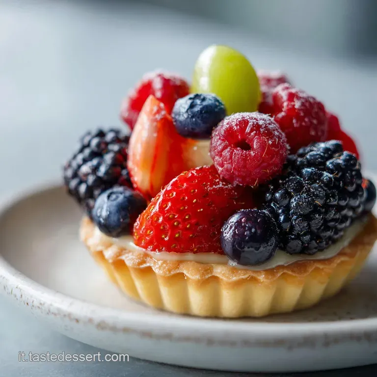 Slice of fruit crostata on a white plate. Glossy fruit contrasts beautifully with the rustic, golden-brown crust. Elegant ...