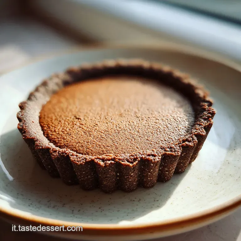 Slice of dark buckwheat crostata on a white plate, juicy filling, served with a dollop of whipped cream and mint garnish.