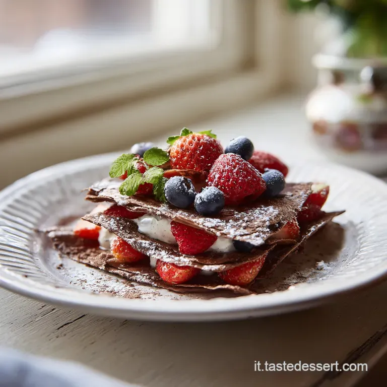 Two coconut chocolate swirls on a white plate, revealing the flaky layers. Delicate powdered sugar dusting.