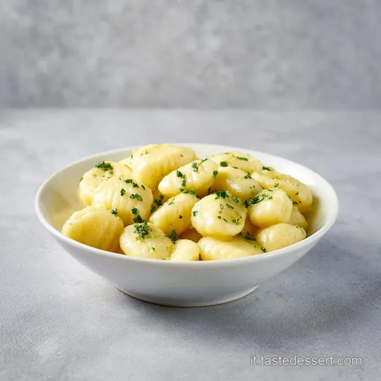 A forkful of soft potato gnocchi glistening with pesto, artfully placed on a white ceramic plate.