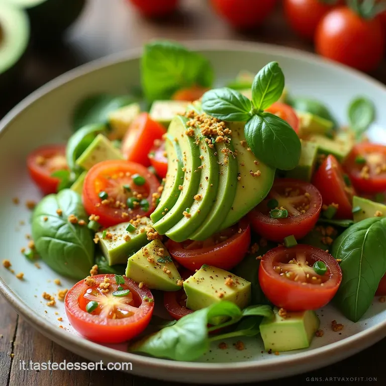 Avocado Sublime Insalata Cremosa con Pomodorini Confetti Basilico Fresco e Vinaigrette agli Agrumi