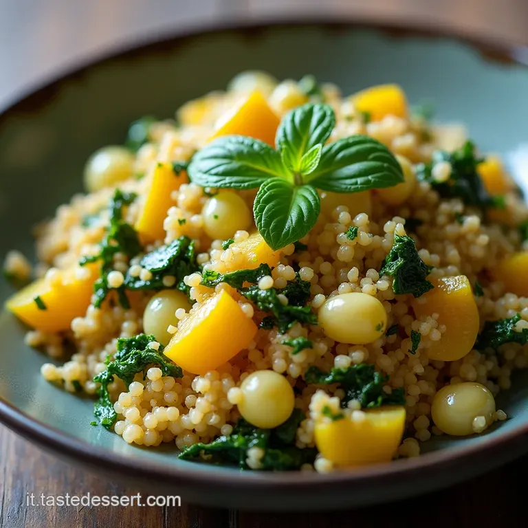 LInsalata Arcobaleno Quinoa Soffice con Verdure Croccanti e Vinaigrette al Limone e Menta