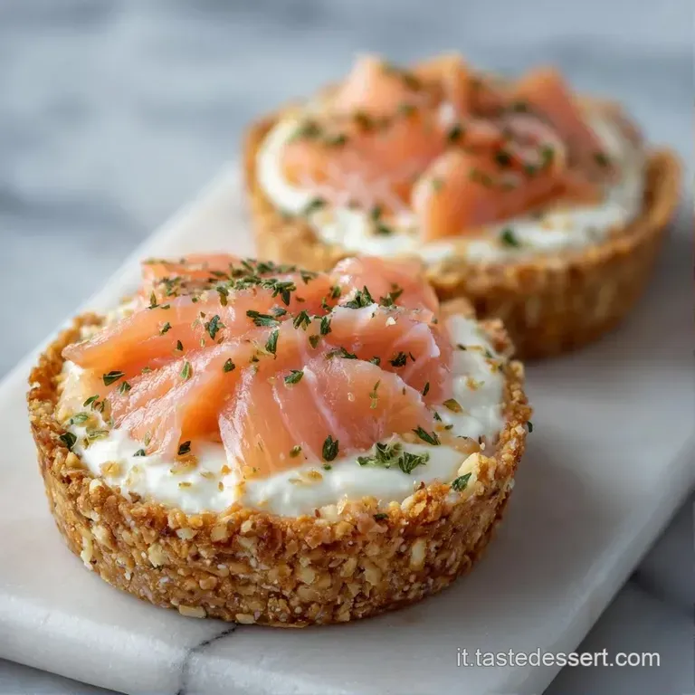 Tortini salati disposti con cura su un piatto bianco, decorati con aneto fresco verde e una crema bianca vellutata.
