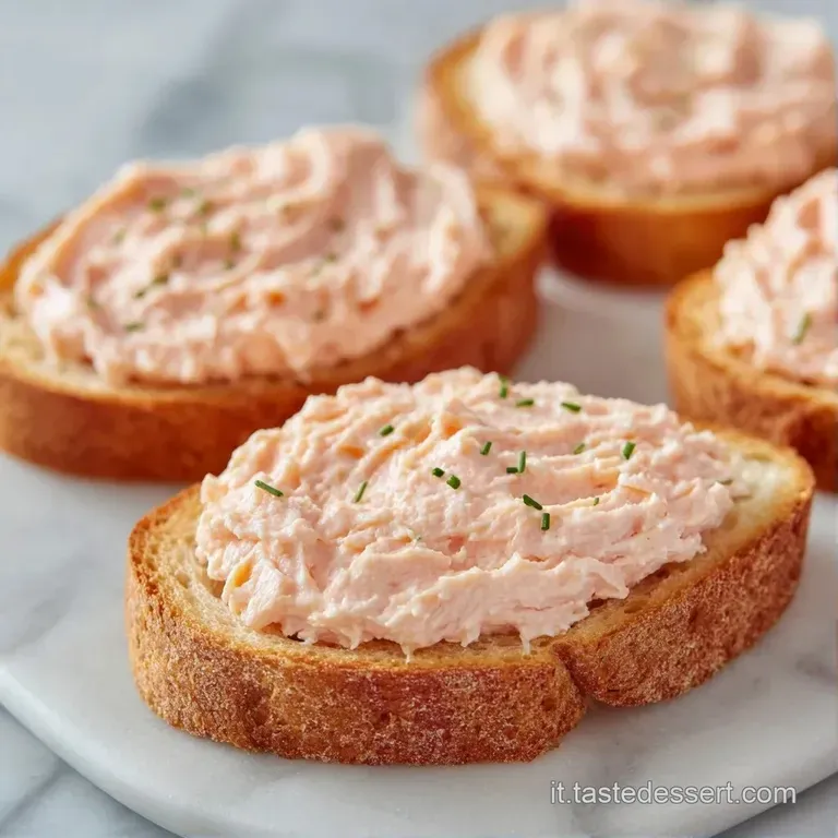 Composizione elegante di crostini tostati con mousse spumosa, decorati con erbe aromatiche su un piatto minimalista.